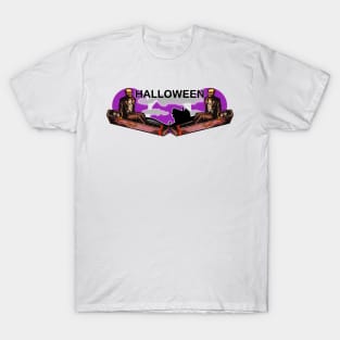 Skeleton in Coffin on Halloween T-Shirt